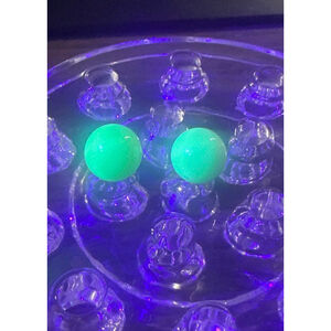 2-Solid Uranium Glass Marbles Opaque Mint c.1950s Glows Brightly Under UV